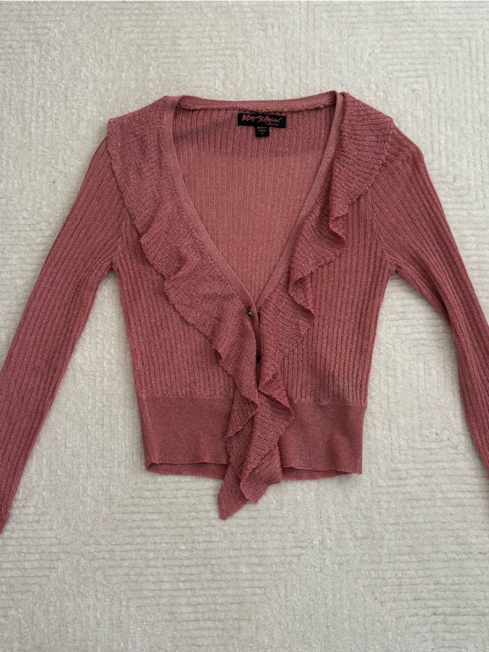 Betsey Johnson Rose-Mauve Ribbed Knit Cardigan